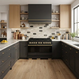 ZLINE Marino Autograph Edition 48-Inch 6.7 cu. ft. Gas Range, 8 Brass Burners, Double Oven, Convection Oven, Reversible Griddle, Black Stainless Steel with Champagne Bronze Accents, MGRBZ-48-CB