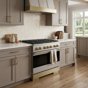 ZLINE Marino Autograph Edition 36-Inch 5.2 cu. ft. Gas Range, 6 Brass Burners, Convection Oven, Satin Stainless Steel with Champagne Bronze Accents, MGRSZ-36-CB