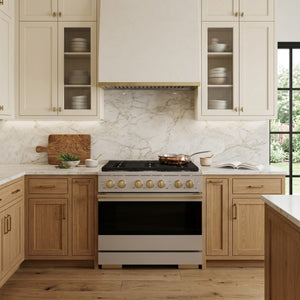 ZLINE Marino Autograph Edition 36-Inch 5.2 cu. ft. Gas Range, 6 Brass Burners, Convection Oven, Stainless Steel with Champagne Bronze Accents, MGRZ-36-CB