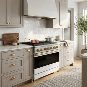 ZLINE Marino Autograph Edition 36-Inch 5.2 cu. ft. Gas Range, 6 Brass Burners, Convection Oven, Stainless Steel with White Matte Door and Champagne Bronze Accents, MGRZ-WM-36-CB