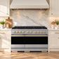 ZLINE Autograph 48 in. 6.7 cu. ft. Marino Gas Range with 8 Burner DuoPro™ Cooktop and Dual Ovens in Stainless Steel and Champagne Bronze Accents, PMGRZ-48-CB