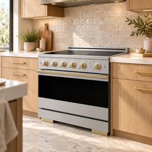 ZLINE Autograph 36 in. 5.2 cu. ft. Marino Induction Range with 5 Element Cooktop and Electric Convection Oven in Stainless Steel with Champagne Bronze Accents, MINRZ-36-CB