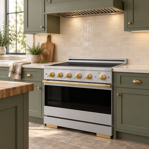 ZLINE Autograph Edition 36 in. 5.2 cu. ft. Marino Induction Range with 5 Element Cooktop and Electric Convection Oven in Stainless Steel with Polished Gold Accents, MINRZ-36-G