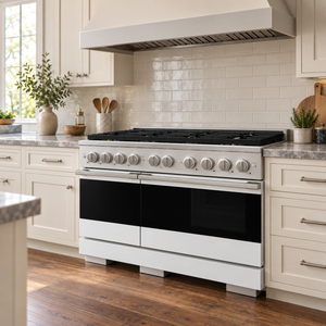 ZLINE 48 in. 6.7 cu. ft. Marino Dual Fuel Range with 8 Burner DuoPro™ Cooktop and Dual Ovens with White Matte Doors, PMDR-WM-48