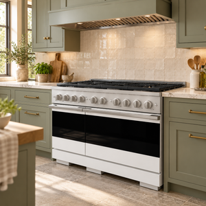 ZLINE Marino 48-Inch 6.7 cu. ft. Dual Fuel Range, 8 Burners, Double Oven, Convection Oven, Reversible Griddle, Stainless Steel with White Matte Door, MDR-WM-48
