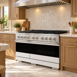 ZLINE Marino 48-Inch 6.7 cu. ft. Gas Range, 8 Burners, Double Oven, Convection Oven, Reversible Griddle, Stainless Steel with White Matte Door, MGR-WM-48