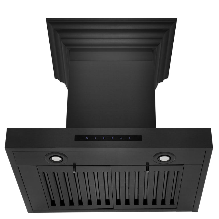 ZLINE 30 in. Convertible Vent Wall Mount Range Hood in Black Stainless Steel with Crown Molding, BSKENCRN-30