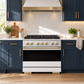 ZLINE Autograph 36 in. 5.2 cu. ft. Marino Gas Range with 6 Burner DuoPro™ Cooktop and Gas Oven with White Matte Door and Champagne Bronze Accents, PMGRZ-WM-36-CB