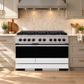 ZLINE Autograph 48 in. 6.7 cu. ft. Marino Gas Range with 8 Burner DuoPro™ Cooktop and Dual Ovens with White Matte Doors and Matte Black Accents, PMGRZ-WM-48-MB