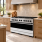 ZLINE Autograph 48 in. 6.7 cu. ft. Marino Gas Range with 8 Burner DuoPro™ Cooktop and Dual Ovens with White Matte Doors and Matte Black Accents, PMGRZ-WM-48-MB