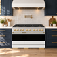 ZLINE Autograph 48 in. 6.7 cu. ft. Marino Dual Fuel Range with 8 Burner DuoPro™ Cooktop and Dual Ovens with White Matte Doors and Polished Gold Accents, PMDRZ-WM-48-G