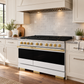 ZLINE Autograph 48 in. 6.7 cu. ft. Marino Dual Fuel Range with 8 Burner DuoPro™ Cooktop and Dual Ovens with White Matte Doors and Polished Gold Accents, PMDRZ-WM-48-G