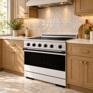 ZLINE Autograph Edition 36 in. 5.2 cu. ft. Marino Induction Range with 5 Element Cooktop and Electric Convection Oven in Stainless Steel with White Matte Door and Matte Black Accents, MINRZ-WM-36-MB