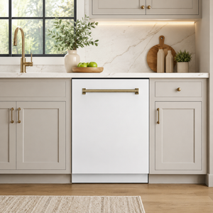 ZLINE Autograph Edition 24 inch Tall Dishwasher, Touch Control, in White Matte with Champagne Bronze Handle, DWMTZ-WM-24-CB