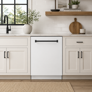 ZLINE Autograph Edition 24 inch Tall Dishwasher, Touch Control, in White Matte with Matte Black Handle, DWMTZ-WM-24-MB