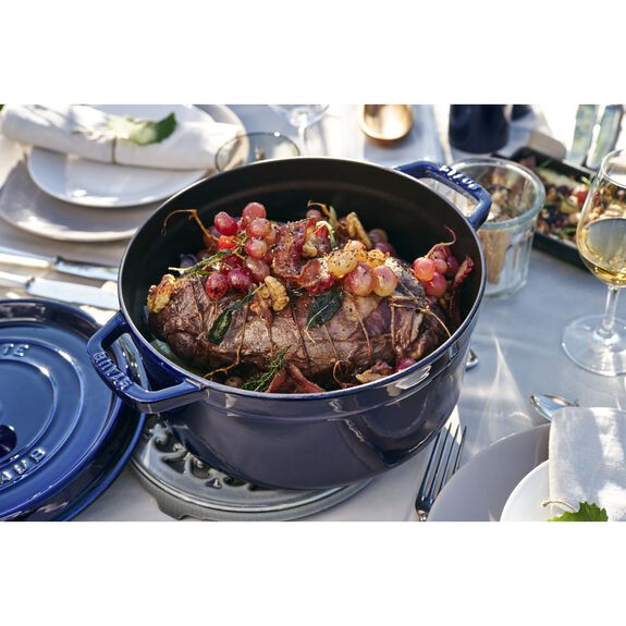 Staub 5.5 Qt. Cast Iron Round Dutch Oven in Dark Blue