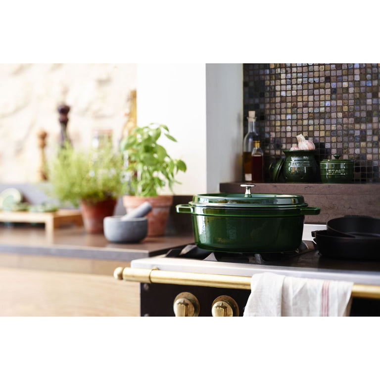 Staub 7 Qt. Cast Iron Oval Dutch Oven in Basil