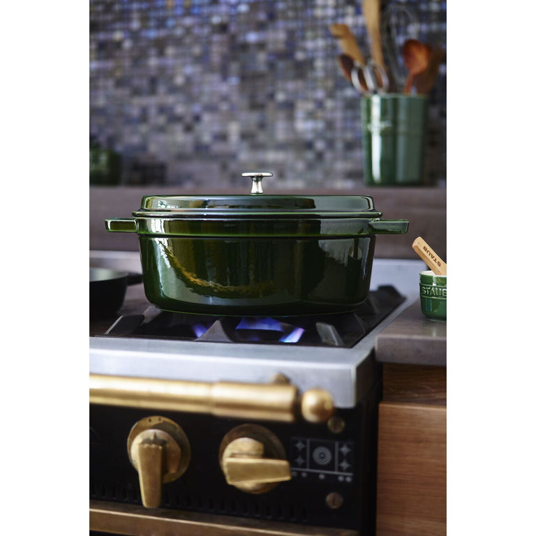 Staub 7 Qt. Cast Iron Oval Dutch Oven in Basil