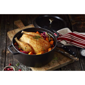 Staub 5.5 Qt. Cast Iron Round Dutch Oven in Black