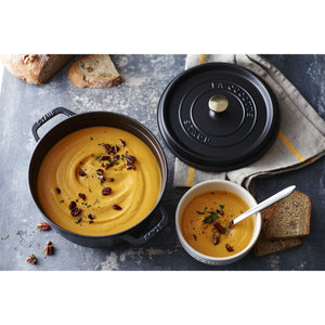 Staub 4 Qt. Cast Iron Round Dutch Oven in Black