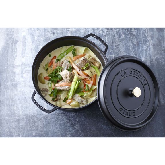 Staub 7 Qt. Cast Iron Round Dutch Oven in Black
