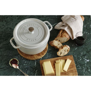 Staub 4 Qt. Cast Iron Round Dutch Oven in White Truffle