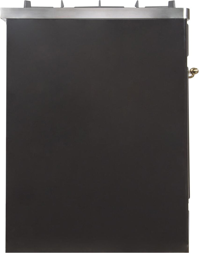 ILVE 30 in. Majestic II Series Propane Gas Burner and Electric Oven Range in Glossy Black with Brass Trim, UM30DNE3BKGLP