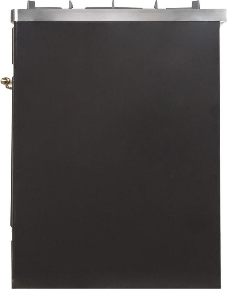 ILVE 30 in. Majestic II Series Propane Gas Burner and Electric Oven Range in Glossy Black with Brass Trim, UM30DNE3BKGLP