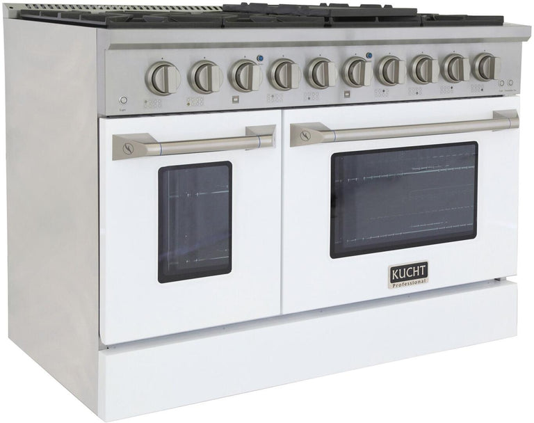 Kucht Professional 48 in. 6.7 cu ft. Propane Gas Range with White Door and Silver Knobs, KNG481/LP-W