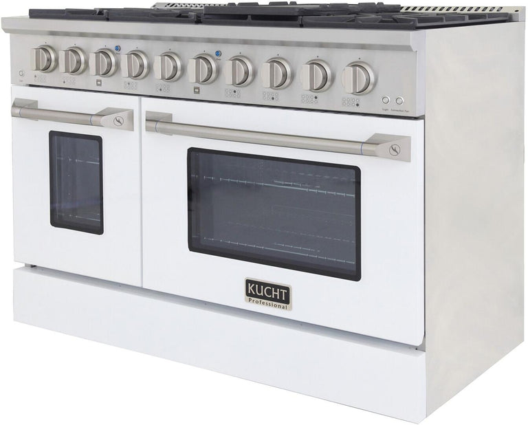 Kucht Professional 48 in. 6.7 cu ft. Propane Gas Range with White Door and Silver Knobs, KNG481/LP-W
