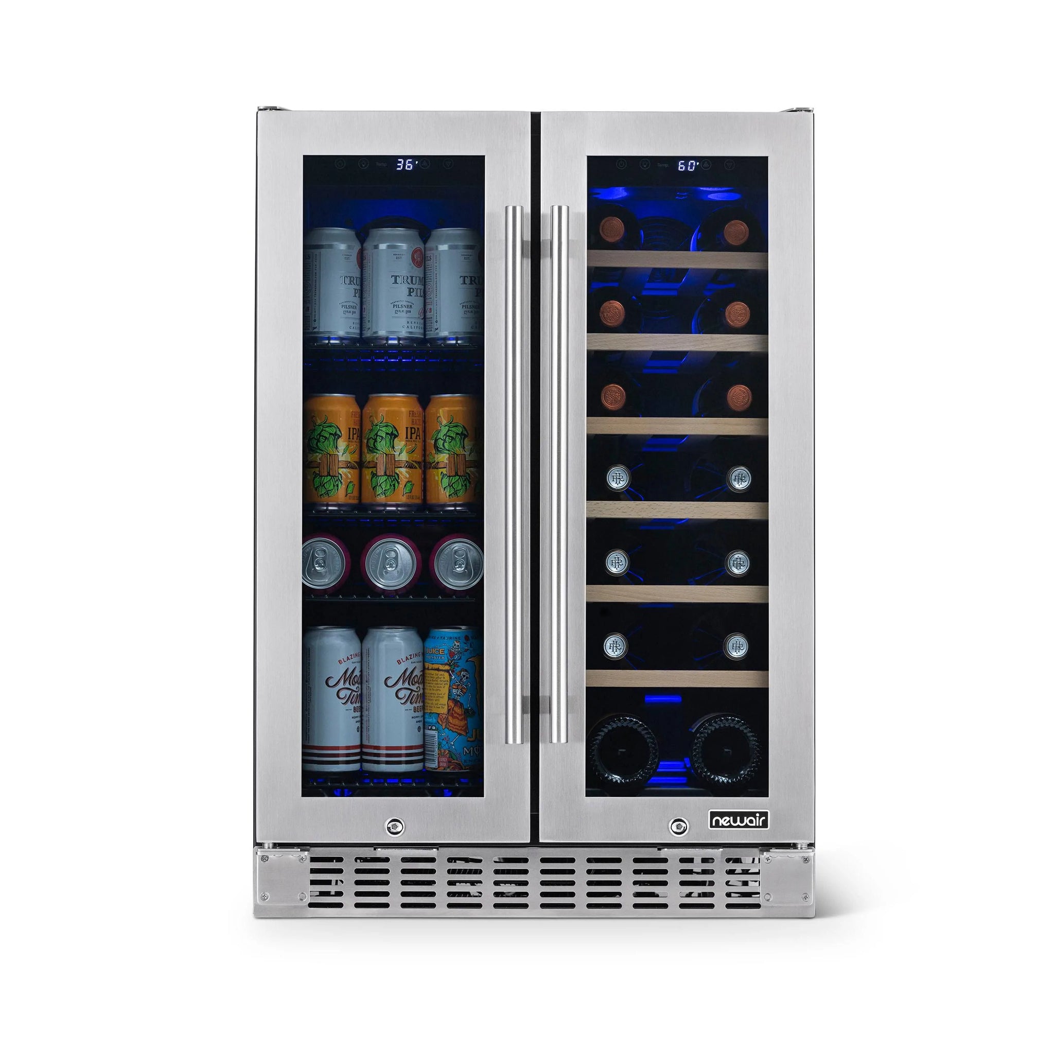 NewAir 24 In. 20 Bottle and 60 Can Dual Zone Wine and Beverage Cooler, NWB080SS00