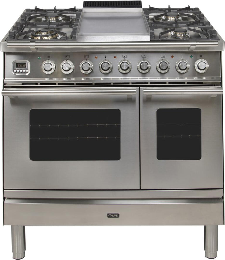 ILVE 36 in. Professional Plus Series Propane Gas Burner and Electric Oven Range in Stainless Steel with Chrome Trim, UPDW90FDMPILP