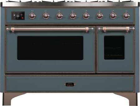 ILVE Majestic II 48" Natural Gas Burner, Electric Oven Range in Blue Grey with Bronze Trim, UM12FDNS3BGBNG