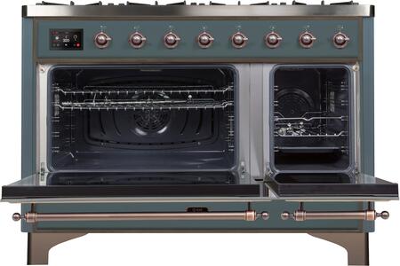 ILVE Majestic II 48" Natural Gas Burner, Electric Oven Range in Blue Grey with Bronze Trim, UM12FDNS3BGBNG