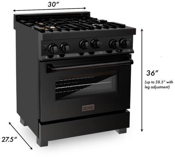 ZLINE 30 in. Kitchen Appliance Package with Black Stainless Steel Gas Range, Convertible Vent Range Hood and Microwave Drawer, 3KP-RGBRH30-MW
