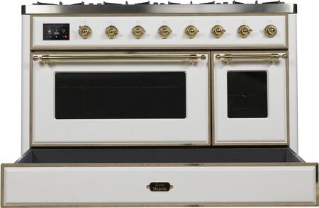ILVE 48 in. Majestic II Series Propane Gas Burner and Electric Oven Range in White with Brass Trim, UM12FDNS3WHGLP