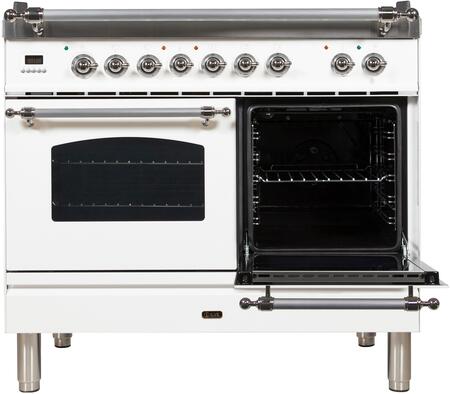 ILVE 40 in. Nostalgie Series Propane Gas Burner and Electric Oven Range in White with Chrome Trim, UPDN100FDMPBXLP