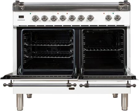 ILVE 40 in. Nostalgie Series Propane Gas Burner and Electric Oven Range in White with Chrome Trim, UPDN100FDMPBXLP