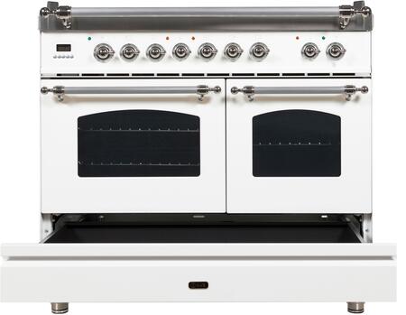 ILVE 40 in. Nostalgie Series Propane Gas Burner and Electric Oven Range in White with Chrome Trim, UPDN100FDMPBXLP