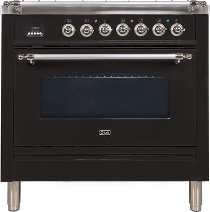 ILVE Nostalgie 36" Natural Gas Range in Glossy Black with Chrome Trim, UPN90FDVGGNXNG
