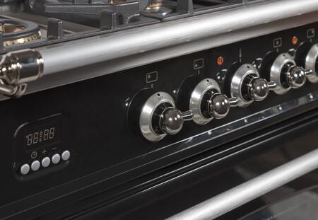 ILVE Nostalgie 36" Natural Gas Range in Glossy Black with Chrome Trim, UPN90FDVGGNXNG