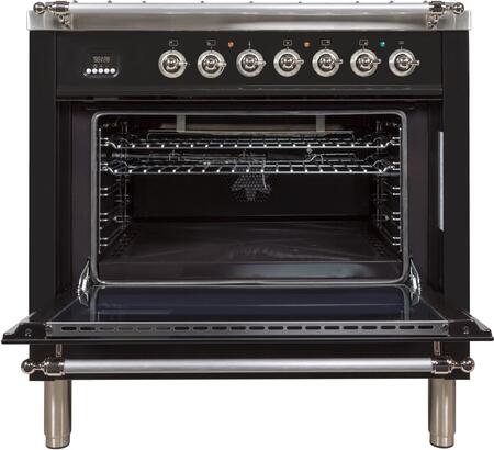 ILVE Nostalgie 36" Natural Gas Range in Glossy Black with Chrome Trim, UPN90FDVGGNXNG