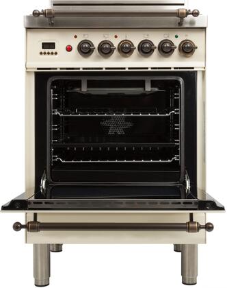 ILVE Nostalgie 24" Natural Gas Range in Antique White with Bronze Trim, UPN60DVGGAYNG