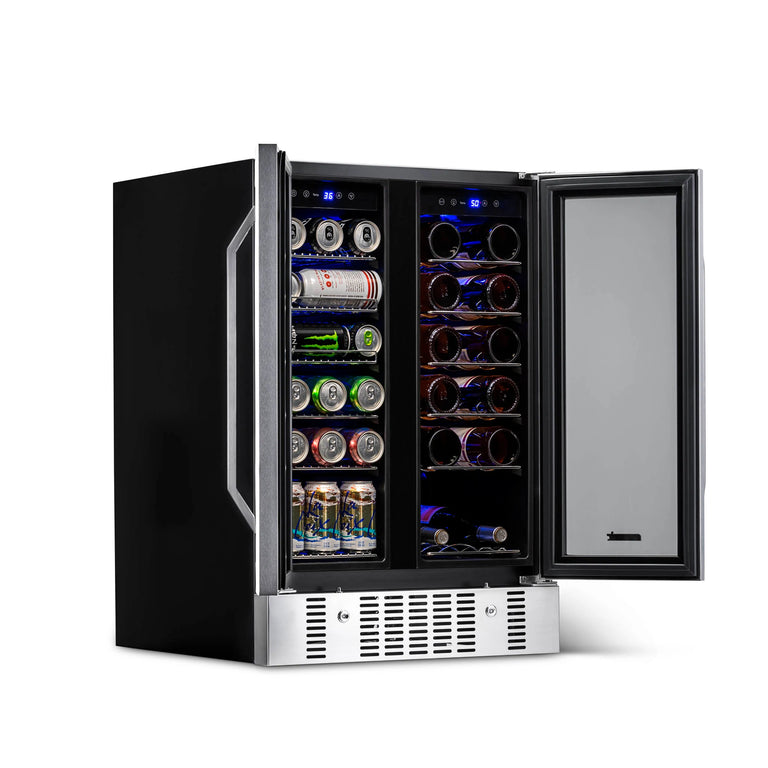 NewAir 24 In. 18 Bottle and 58 Can Dual Zone Wine and Beverage Cooler, AWB-360DB
