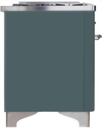 ILVE Majestic II 60" Natural Gas Burner, Electric Oven Range in Blue Grey with Chrome Trim, UM15FDNS3BGCNG
