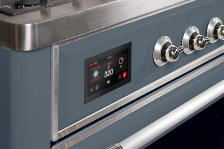 ILVE Majestic II 60" Natural Gas Burner, Electric Oven Range in Blue Grey with Chrome Trim, UM15FDNS3BGCNG