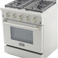 Kucht Professional 30 in. 4.2 cu ft. Natural Gas Range with Silver Knobs, KRG3080U-S