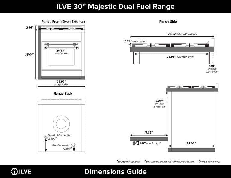 ILVE 30 in. Majestic II Series Propane Gas Burner and Electric Oven Range in Glossy Black with Brass Trim, UM30DNE3BKGLP