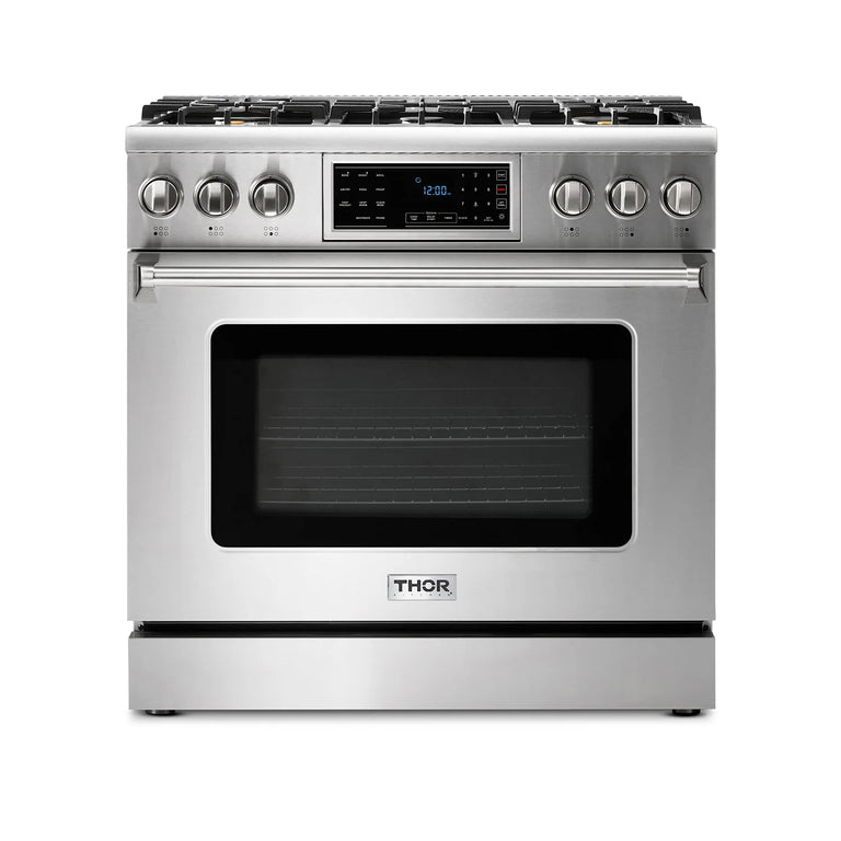 Thor Kitchen Package - 36" Gas Range, Range Hood, Refrigerator, Dishwasher, Wine Cooler, AP-TRG3601-W-3
