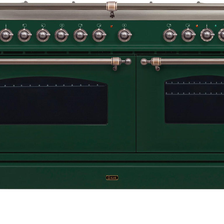 ILVE 60 in. Nostalgie Series Natural Gas Burner and Electric Oven Range in Emerald Green with Bronze Trim, UPN150FDMPVSYNG